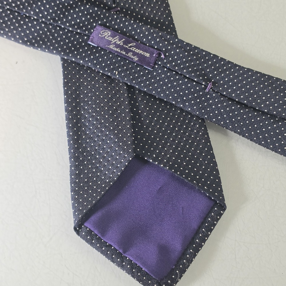 Ralph Lauren Purple Label Men's Silk Tie Navy Blue Pin Dot Handmade Italy